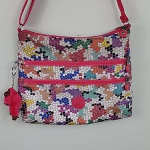 Kipling Mosaic Print Red Multicolored Crossbody